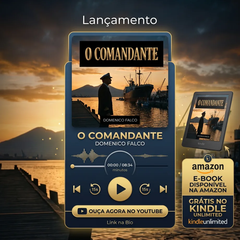 Post de lançamento do audiolivro e do e-book de O Comandante, disponível grátis no Kindle Unlimited