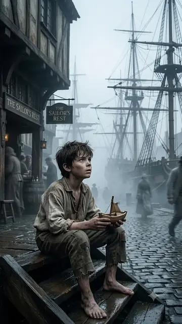 John Storm menino, no porto de Londres